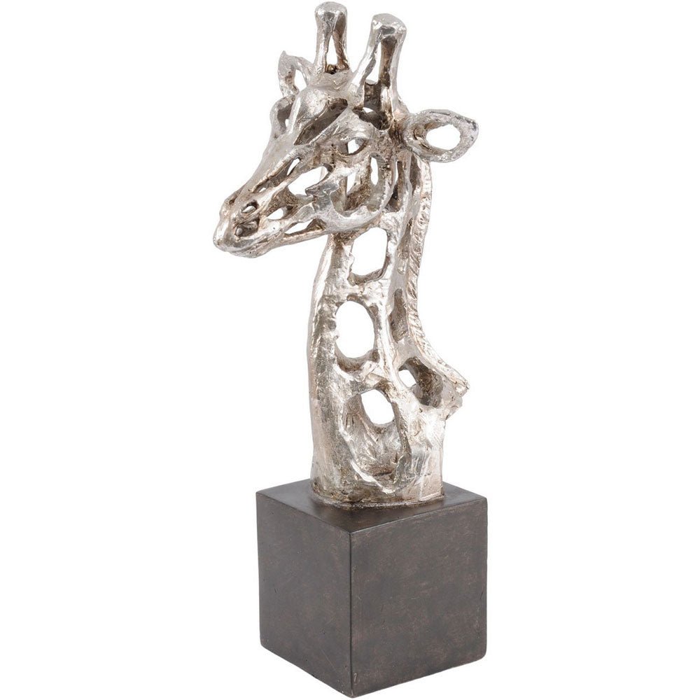 Abstract Giraffe Head Sculpture in Silver Resin Nicholas John Interiors