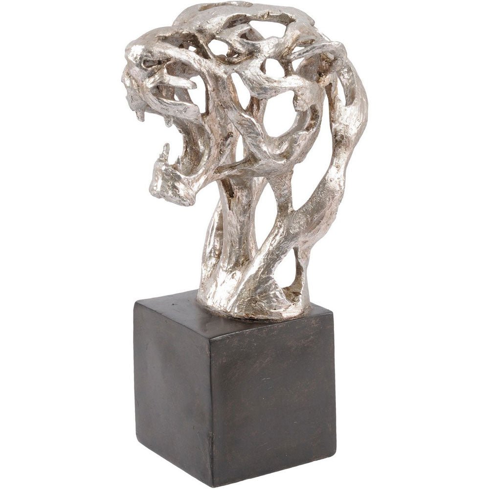 Abstract Tiger Head Sculpture in Silver Resin Nicholas John Interiors