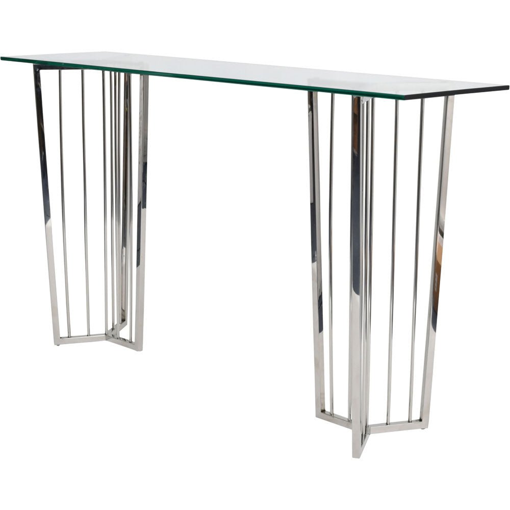 Arlington Stainless Steel Frame and Clear Glass Console Table Nicholas John Interiors