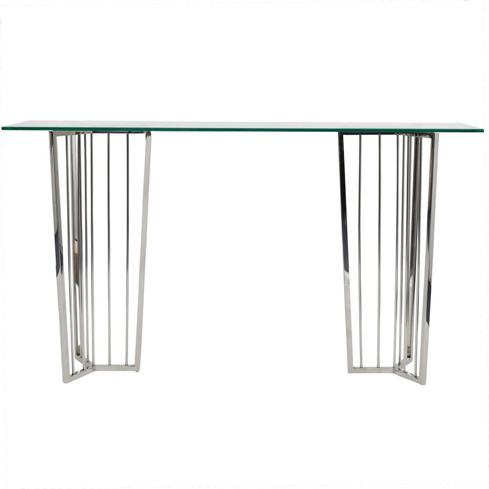 Arlington Stainless Steel Frame and Clear Glass Console Table Nicholas John Interiors