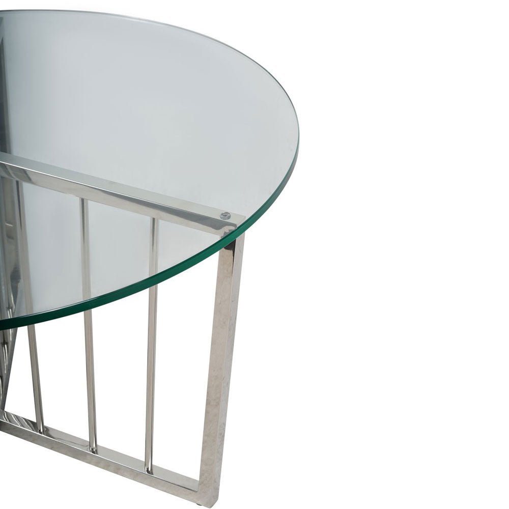 Arlington Stainless Steel Frame and Clear Glass Round Coffee Table Nicholas John Interiors