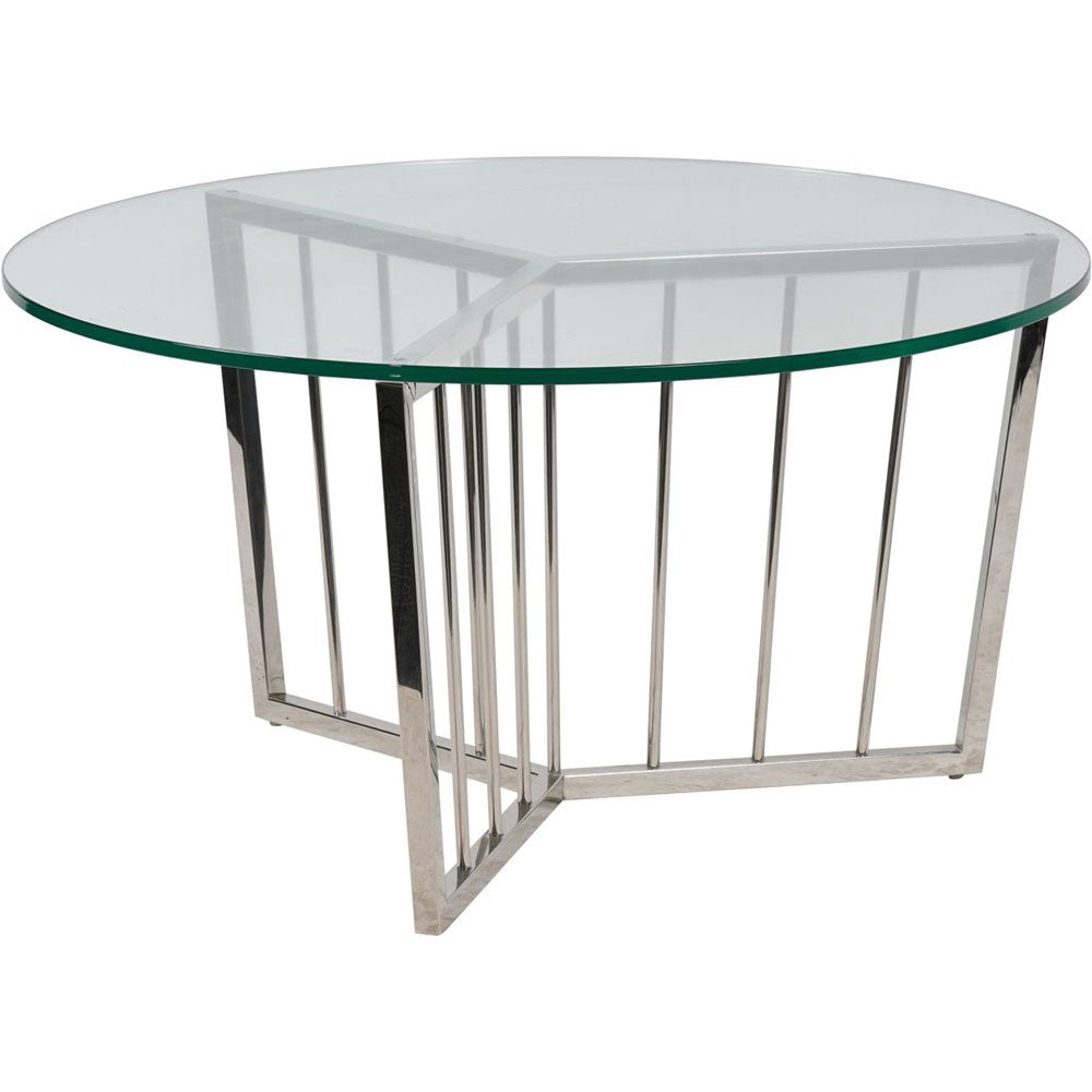 Arlington Stainless Steel Frame and Clear Glass Round Coffee Table Nicholas John Interiors