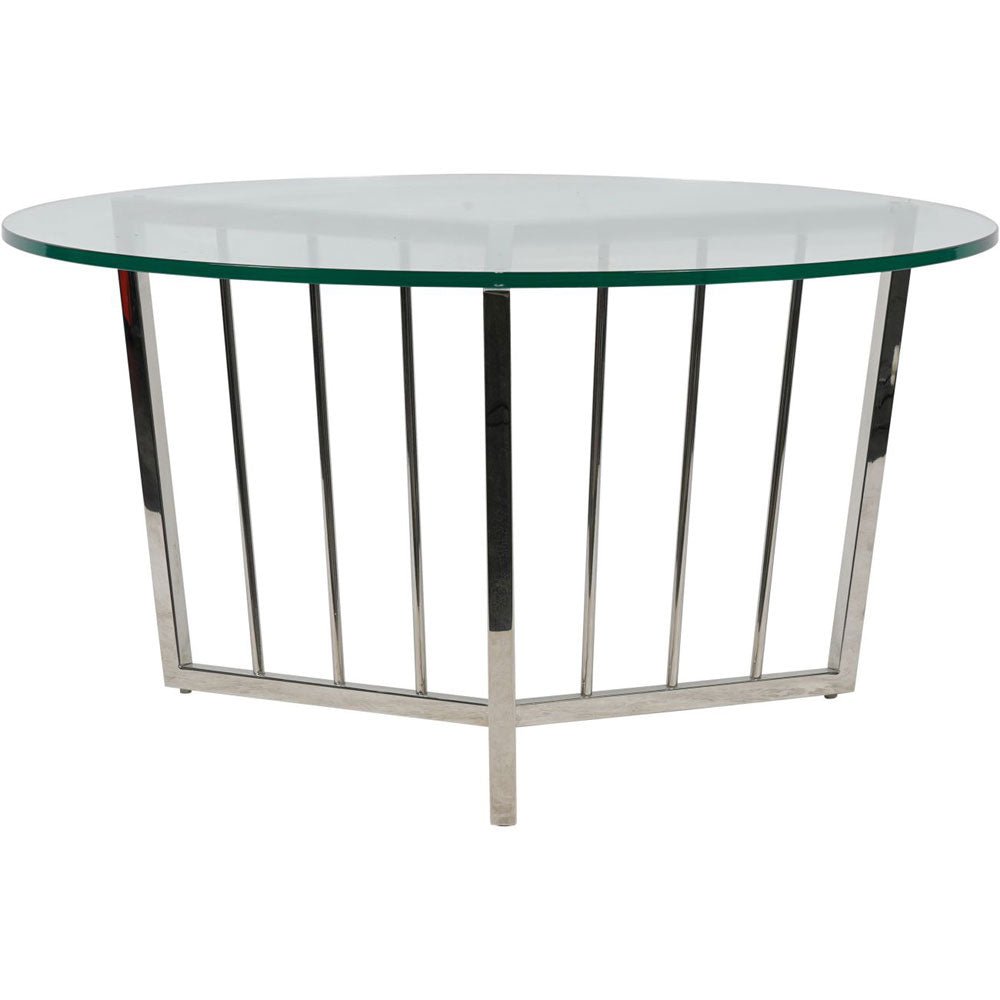 Arlington Stainless Steel Frame and Clear Glass Round Coffee Table Nicholas John Interiors