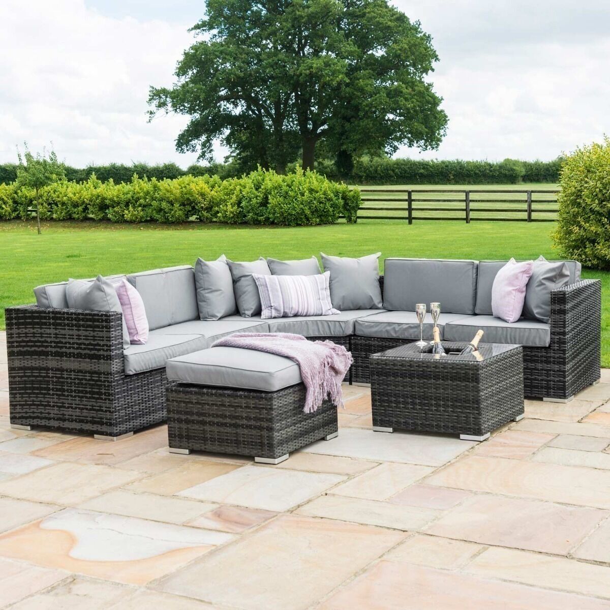 Barcelona Grey Corner Group Garden Furniture with Ice Bucket Nicholas John Interiors