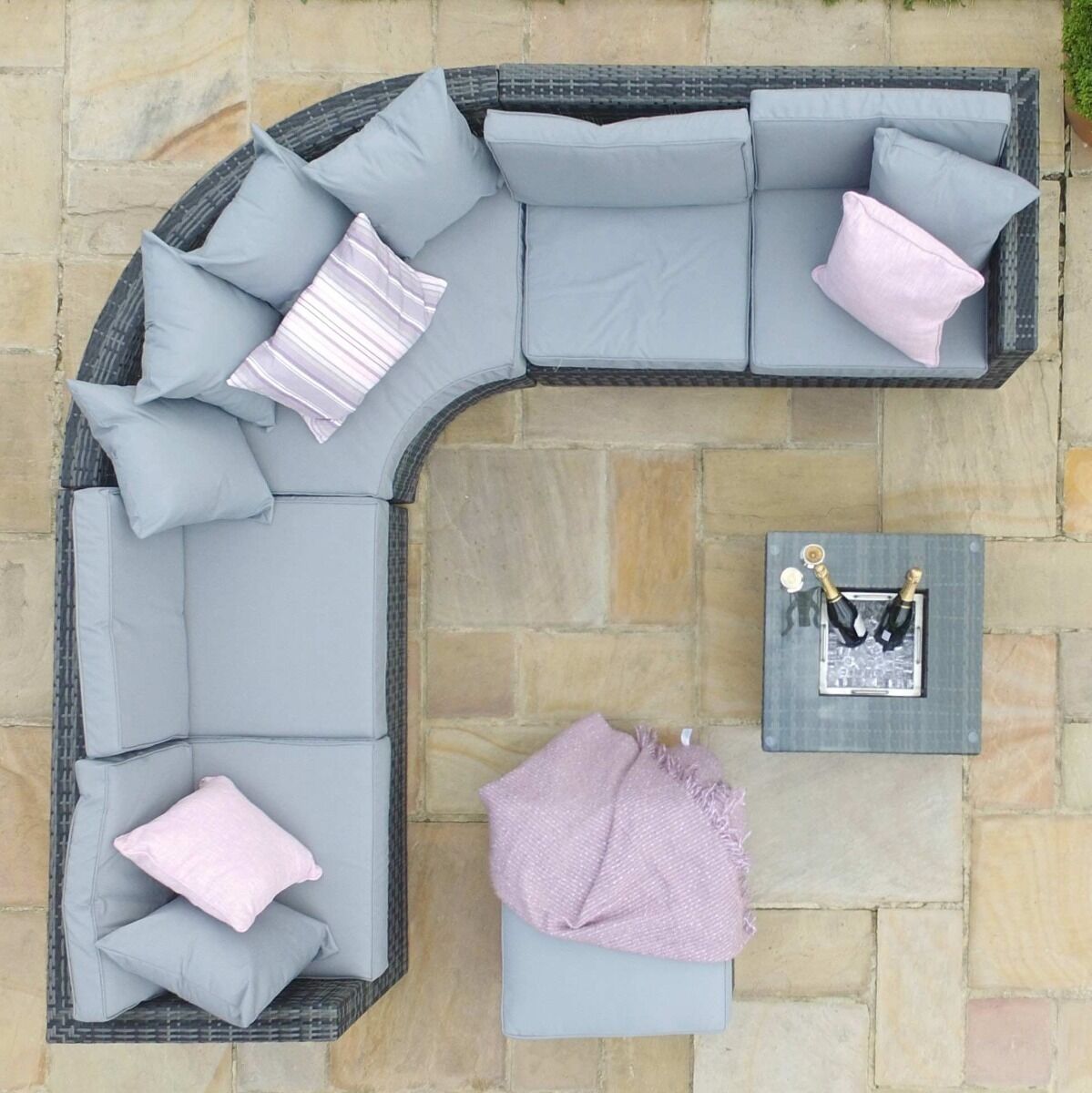 Barcelona Grey Corner Group Garden Furniture with Ice Bucket Nicholas John Interiors