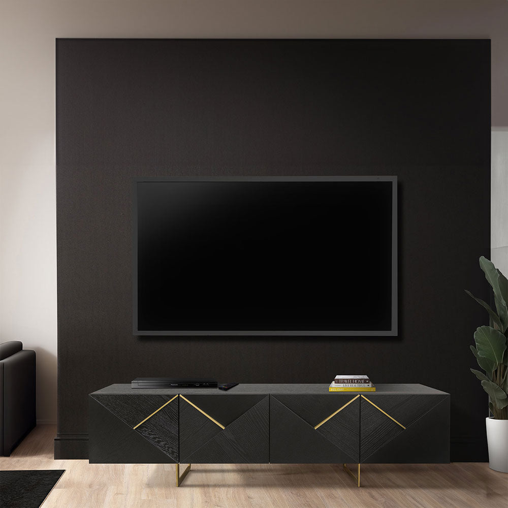 Belgravia 4 Door Dark Espresso and Gold Trim Media Unit Nicholas John Interiors