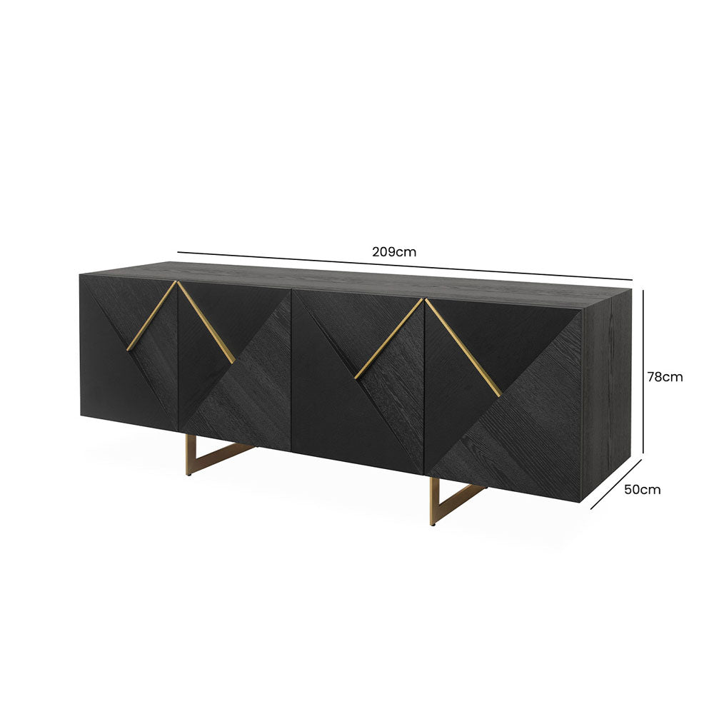 Belgravia 4 Door Dark Espresso and Gold Trim Sideboard Nicholas John Interiors