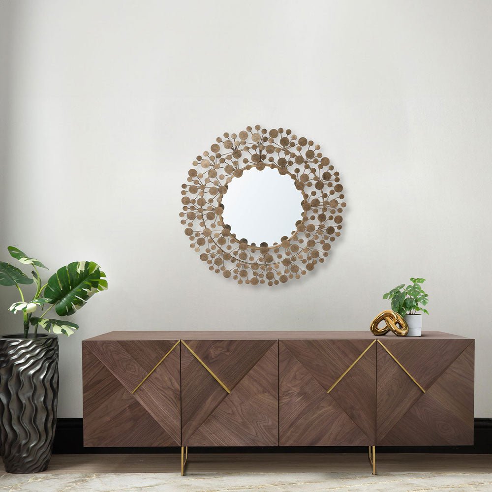 Belgravia 4 Door Light Walnut and Gold Trim Sideboard Nicholas John Interiors