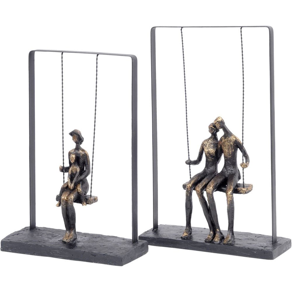 Bronze Couple Sitting on Swing Sculpture Nicholas John Interiors