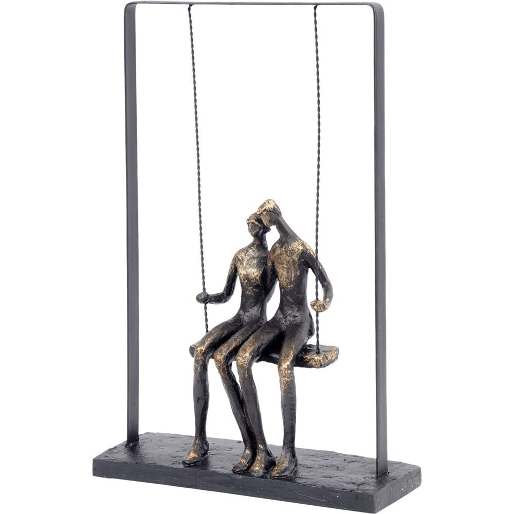 Bronze Couple Sitting on Swing Sculpture Nicholas John Interiors