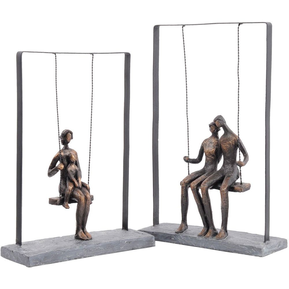 Bronze Couple Sitting on Swing Sculpture Nicholas John Interiors