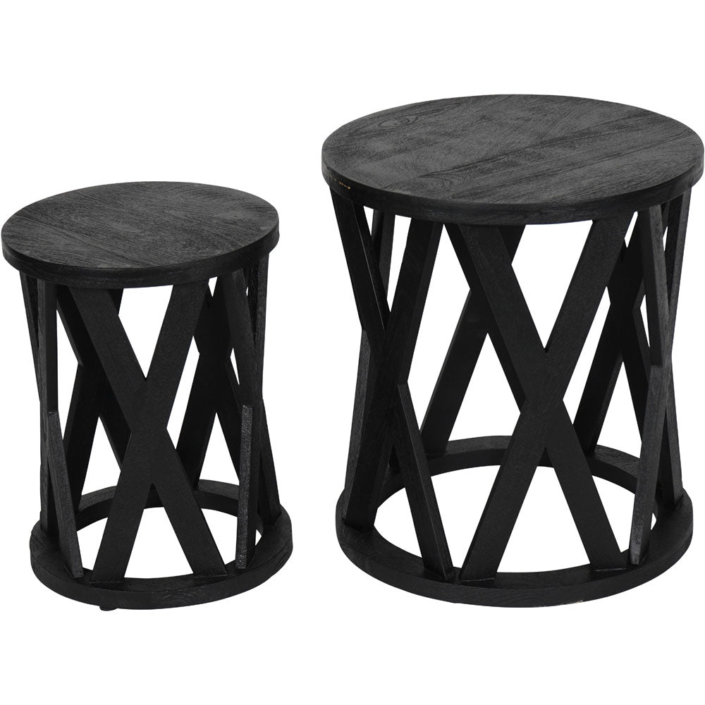 Calista Solid Wooden Set of 2 Nesting Side Tables in Black Nicholas John Interiors