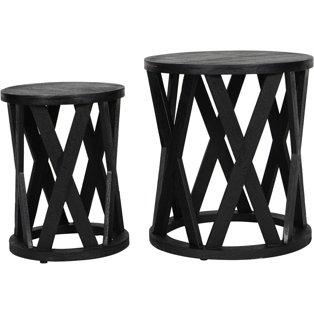 Calista Solid Wooden Set of 2 Nesting Side Tables in Black Nicholas John Interiors