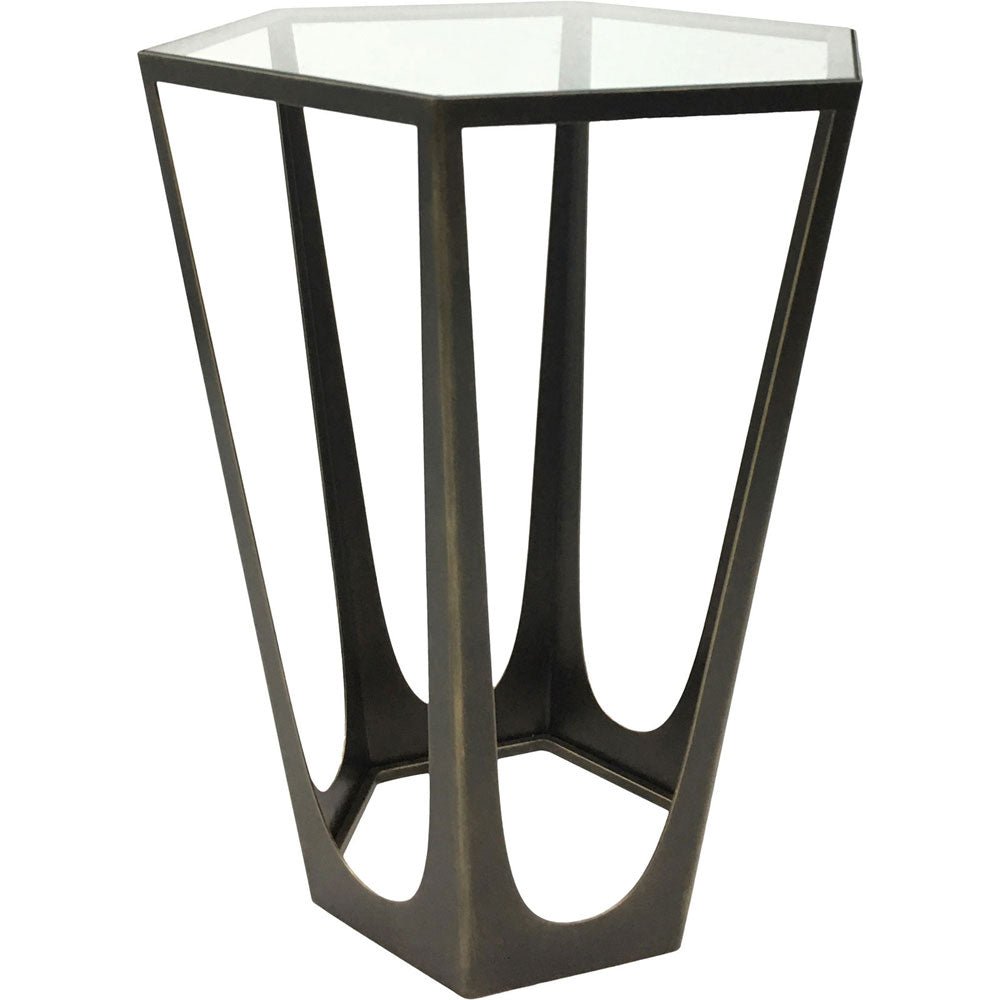 Cataldo Bronze Gilded Side Table with Glass Top Nicholas John Interiors