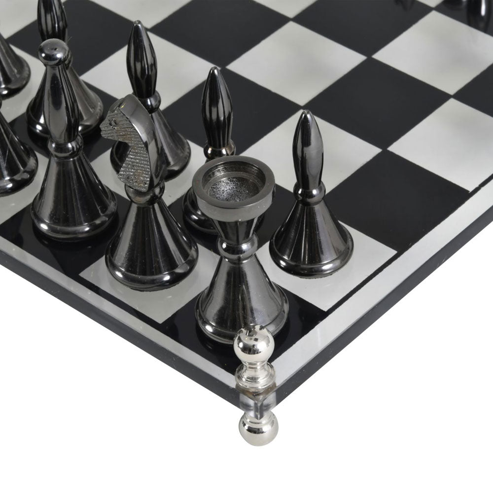 Chess Set Featuring Acrylic Base and 32 Aluminium Pieces Nicholas John Interiors