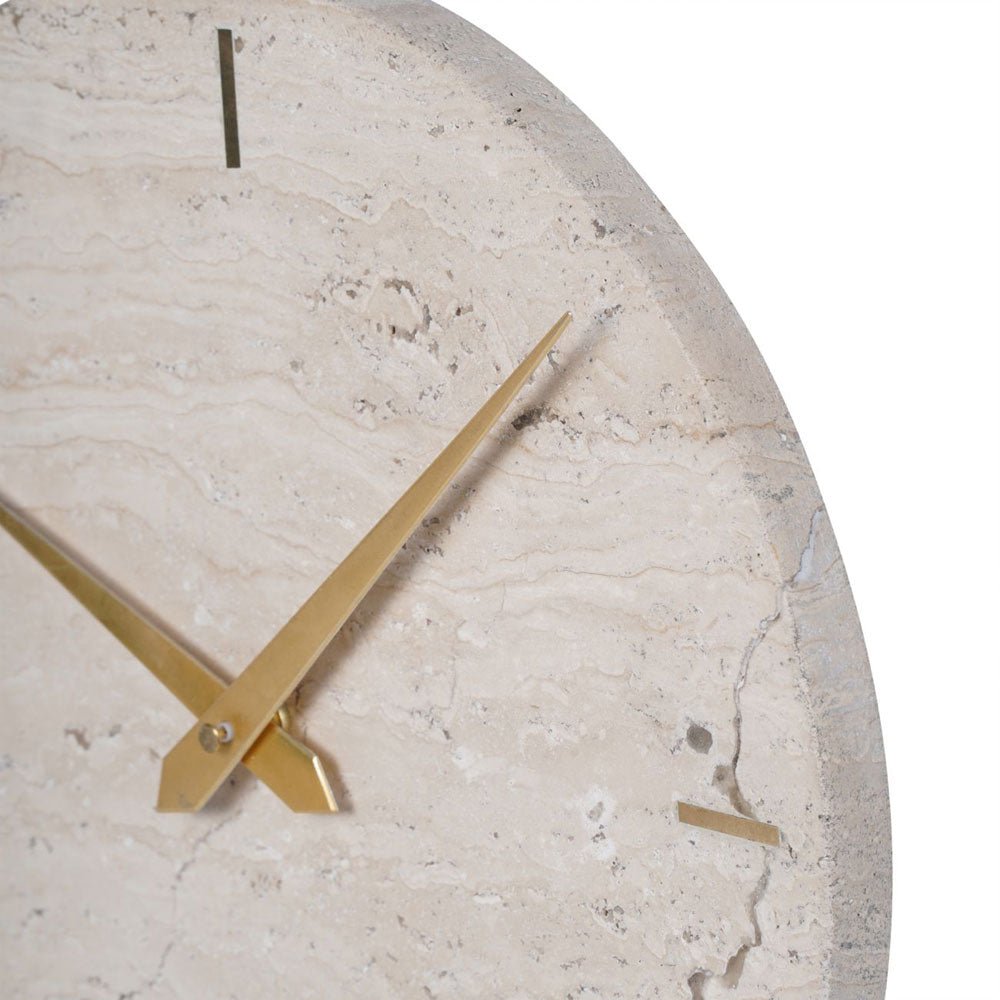 Cloe Light Travertine Mantle Clock on Stand Nicholas John Interiors