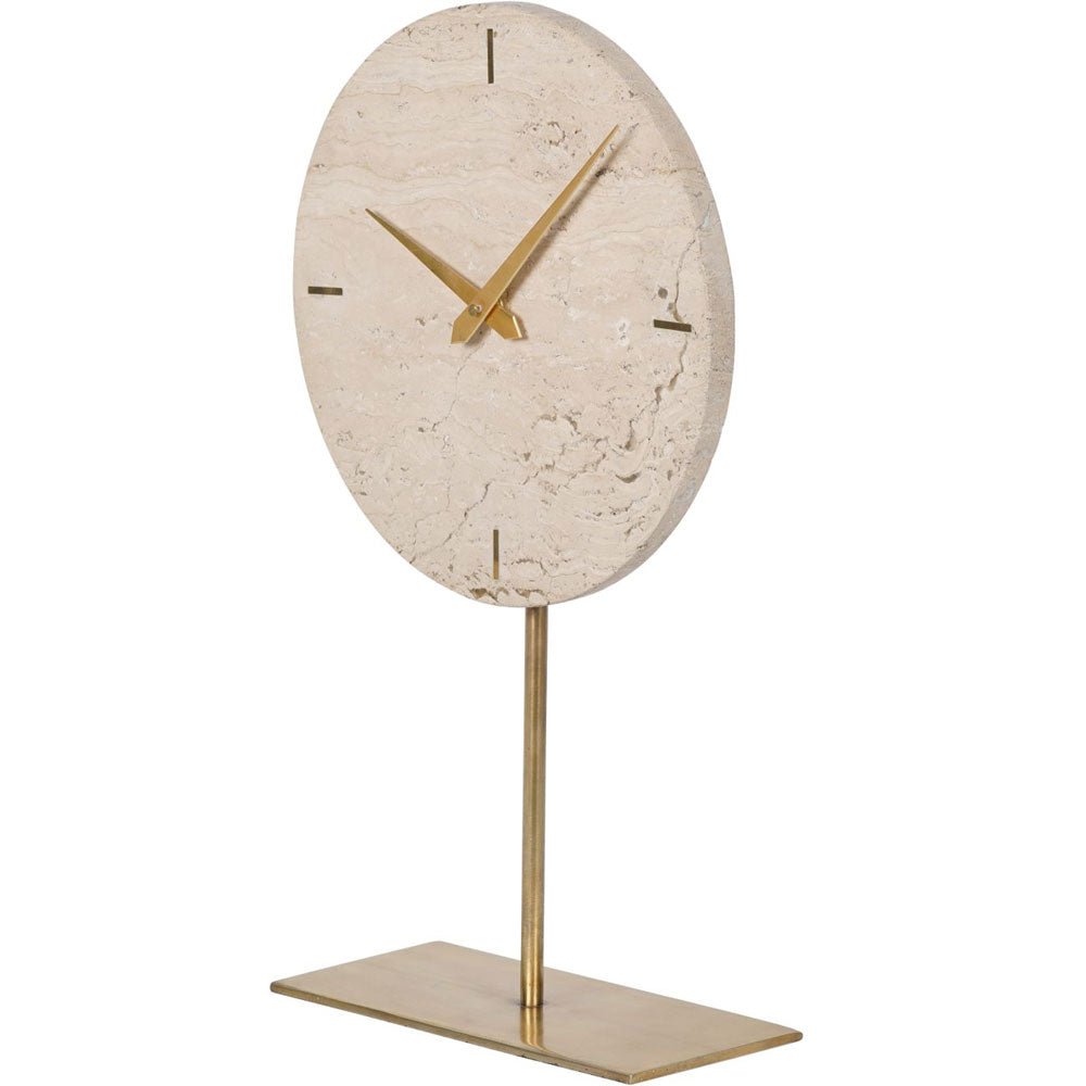 Cloe Light Travertine Mantle Clock on Stand Nicholas John Interiors