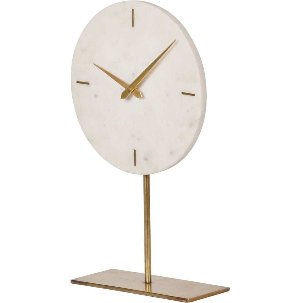 Cloe White Marble Mantle Clock on Stand Nicholas John Interiors