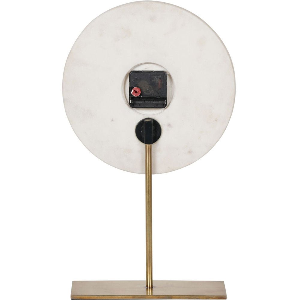 Cloe White Marble Mantle Clock on Stand Nicholas John Interiors