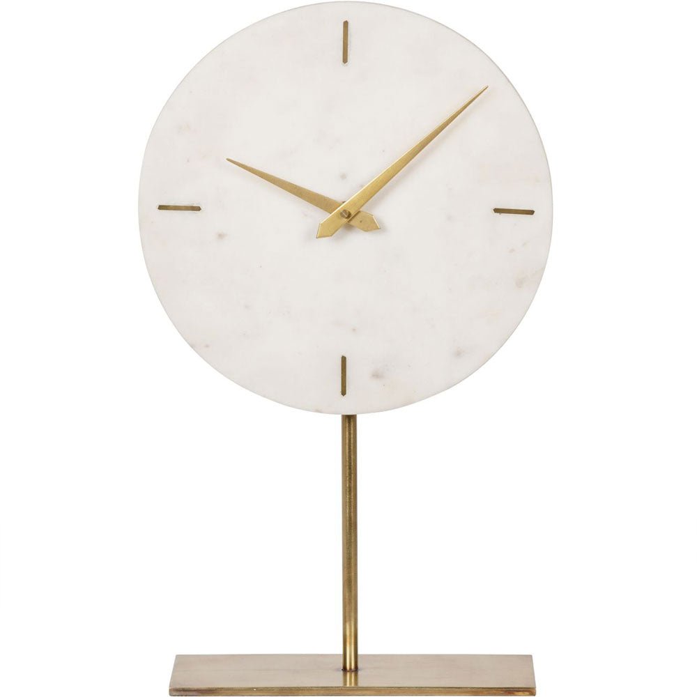 Cloe White Marble Mantle Clock on Stand Nicholas John Interiors