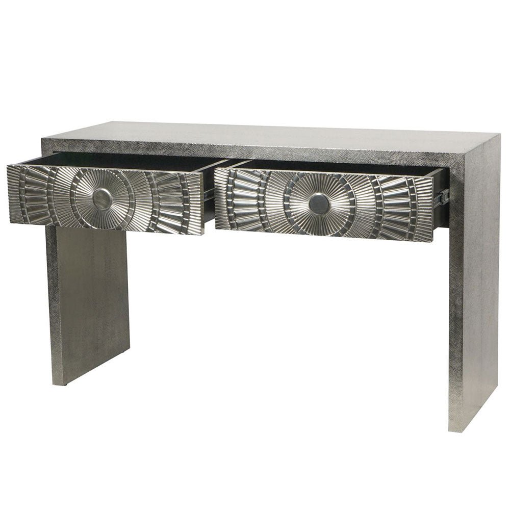 Cora Silver Embossed Metal Console Nicholas John Interiors