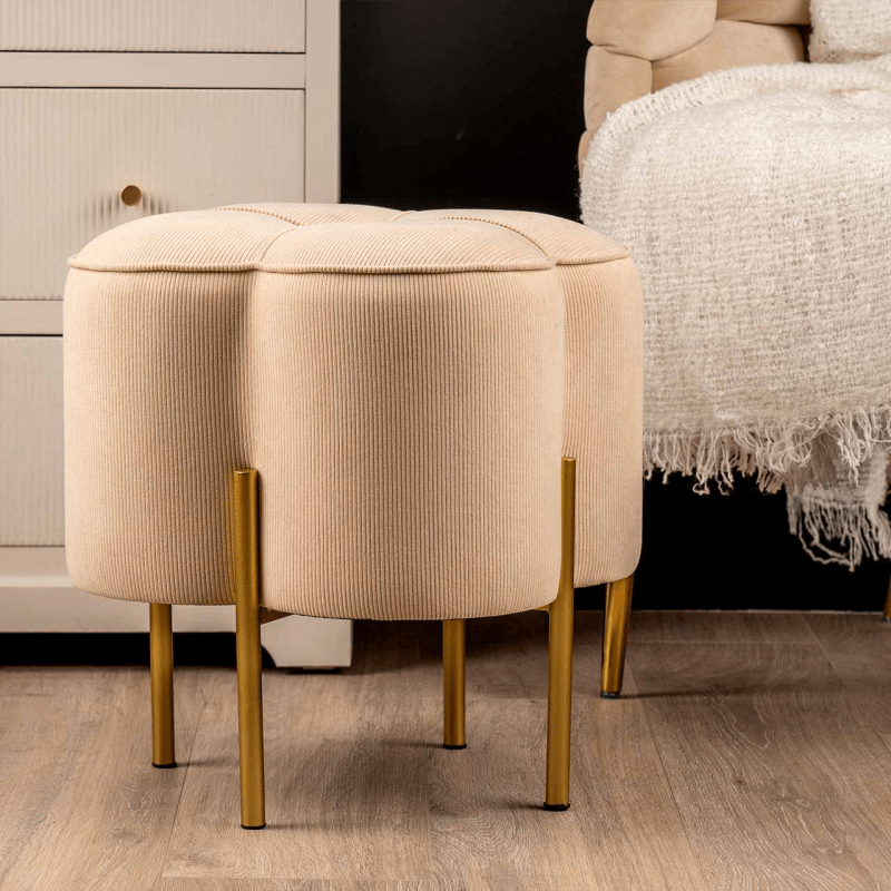 Cream Velvet Clover Ottoman with Gold Legs Nicholas John Interiors NIYAMA HOME