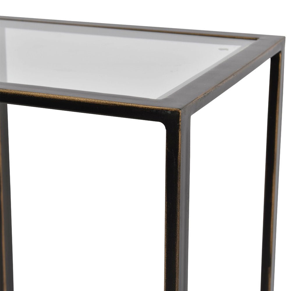 Devlin Gilded Bronze Metal and Glass Console Table Nicholas John Interiors