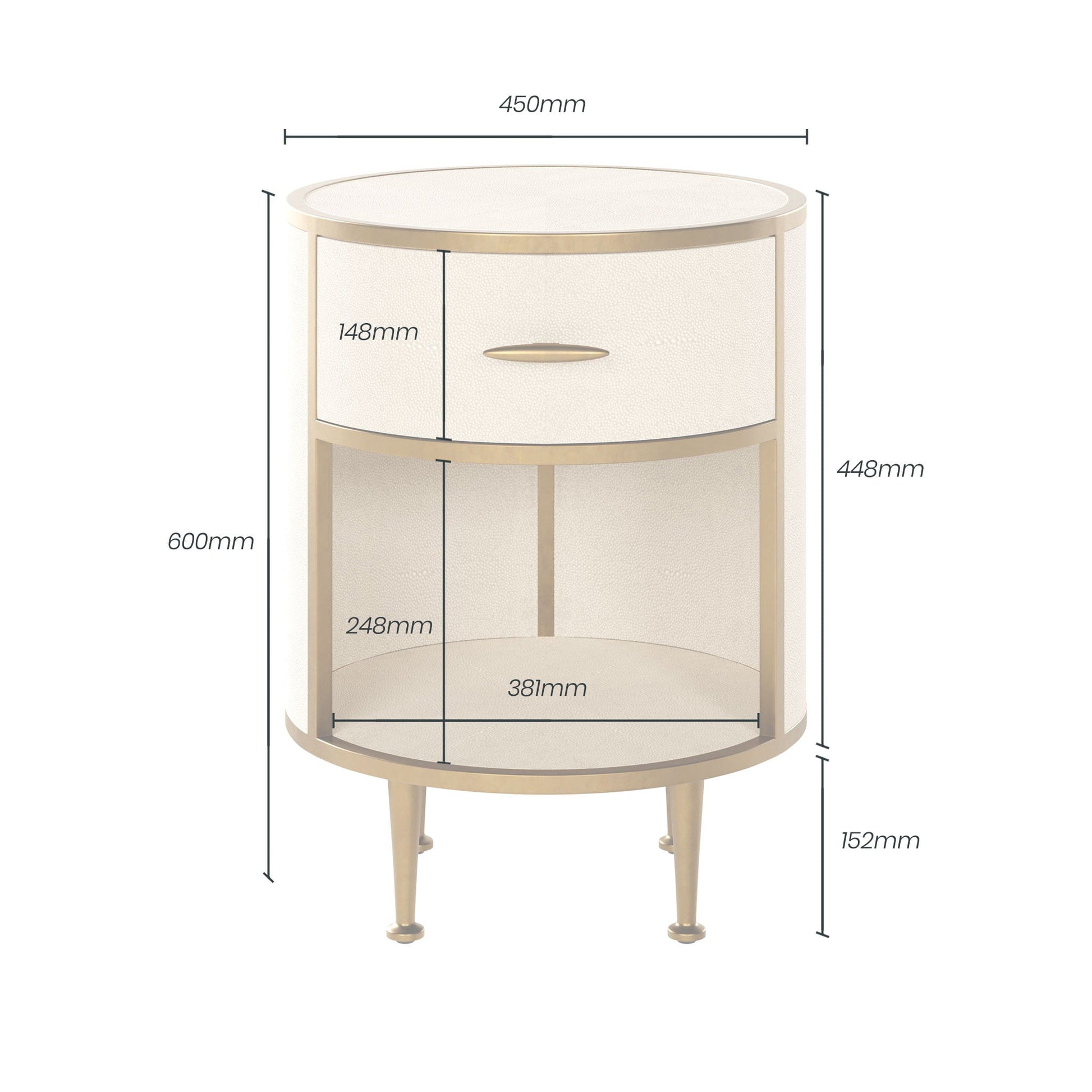 D.I Designs Hampton Ivory Small Round Bedside Table Nicholas John Interiors