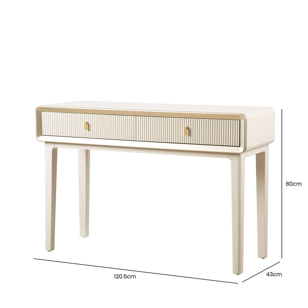 Femelle Cream Elm 2 Drawer Console Dressing Table with Soft Gold Trim Nicholas John Interiors