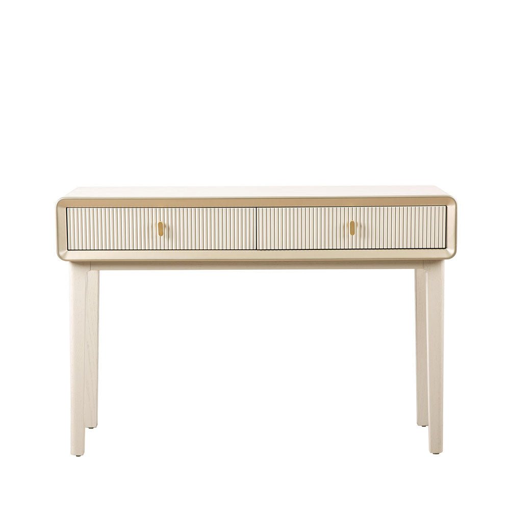 Femelle Cream Elm 2 Drawer Console Dressing Table with Soft Gold Trim Nicholas John Interiors