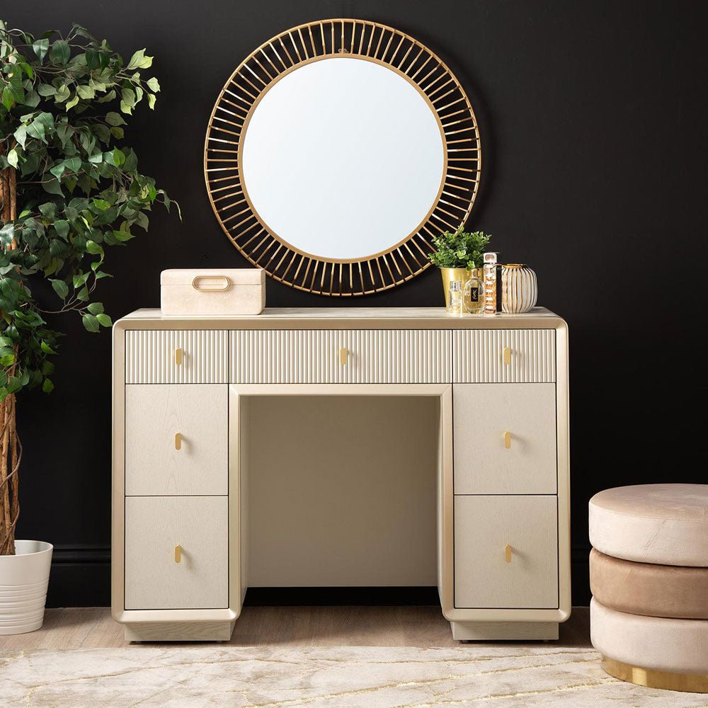 Femelle Cream Elm 7 Drawer Dressing Table with Soft Gold Trim Nicholas John Interiors