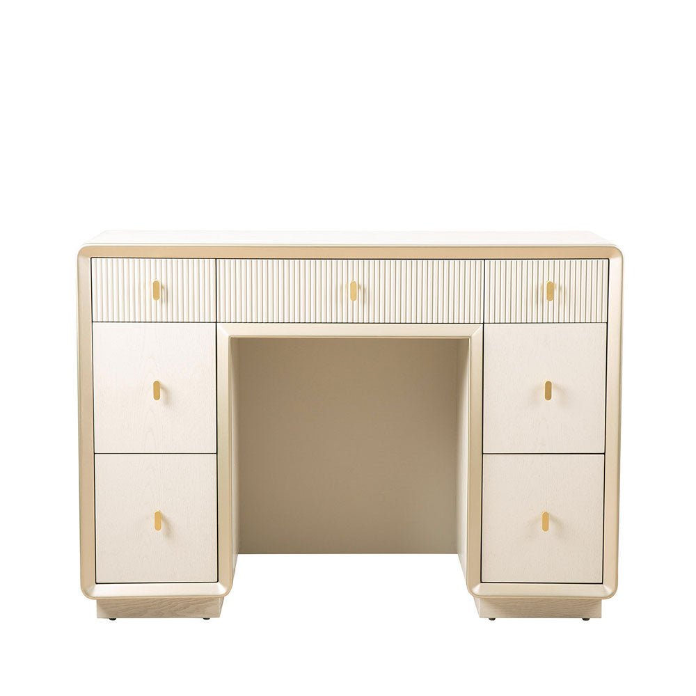 Femelle Cream Elm 7 Drawer Dressing Table with Soft Gold Trim Nicholas John Interiors