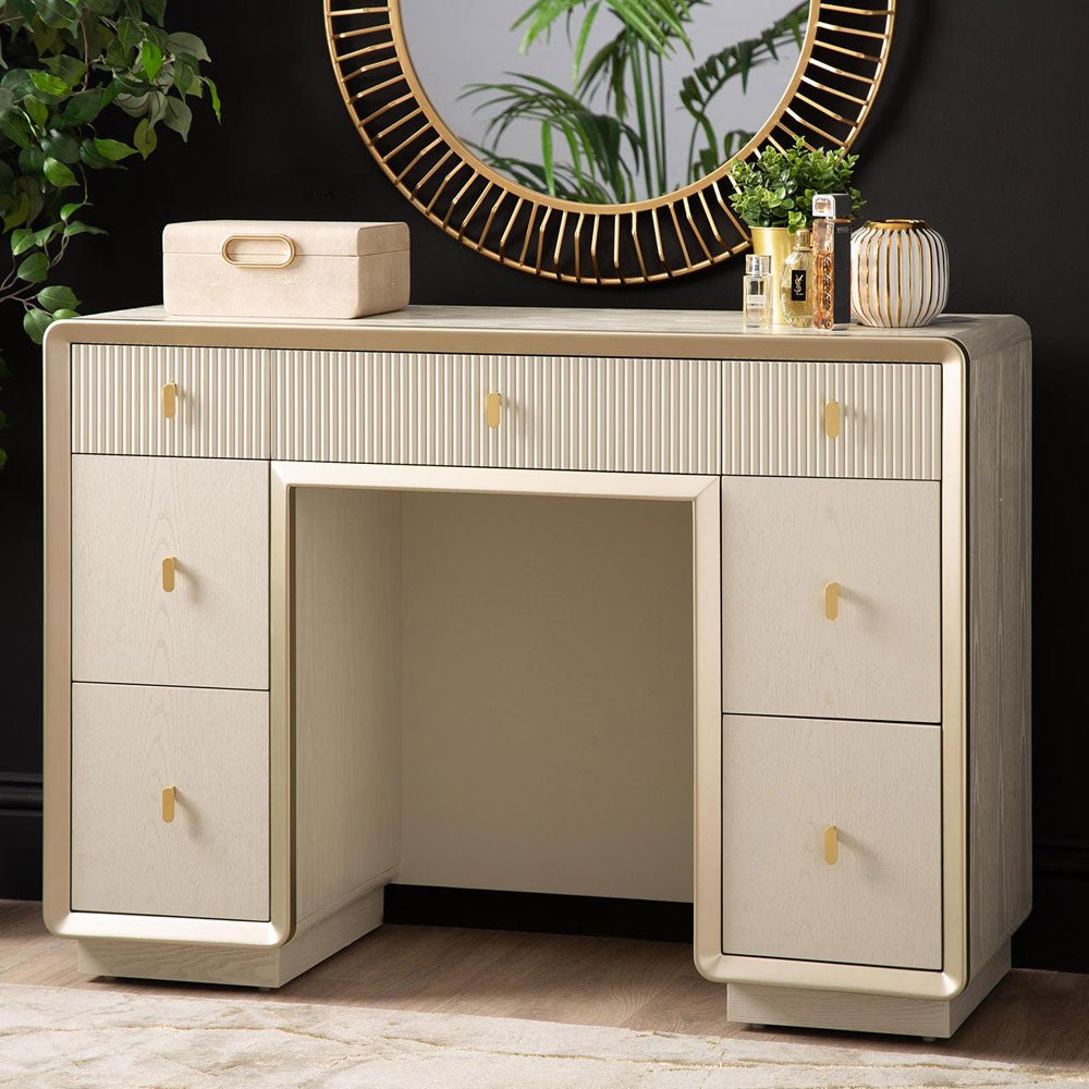 Femelle Cream Elm 7 Drawer Dressing Table with Soft Gold Trim Nicholas John Interiors