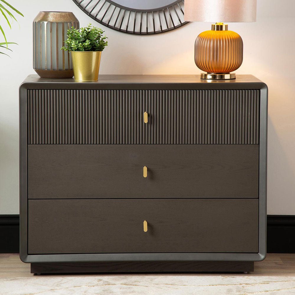 Femelle Smoke Grey Elm 3 Drawer Wide Chest Nicholas John Interiors