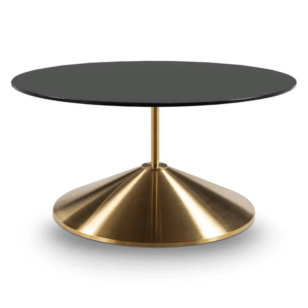 Gillmore Iona Round Glass Coffee Table with Brass Base Nicholas John Interiors Gillmore