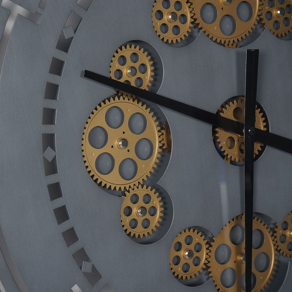 Industrial Round Gold and Grey Wall Clock Nicholas John Interiors