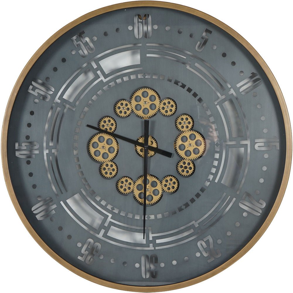 Industrial Round Gold and Grey Wall Clock Nicholas John Interiors