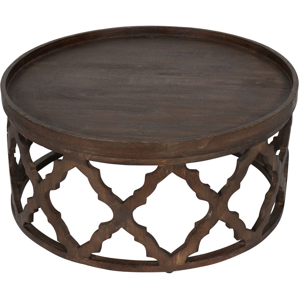 Kendrick Solid Carved Wooden Coffee Table in Dark Brown Nicholas John Interiors