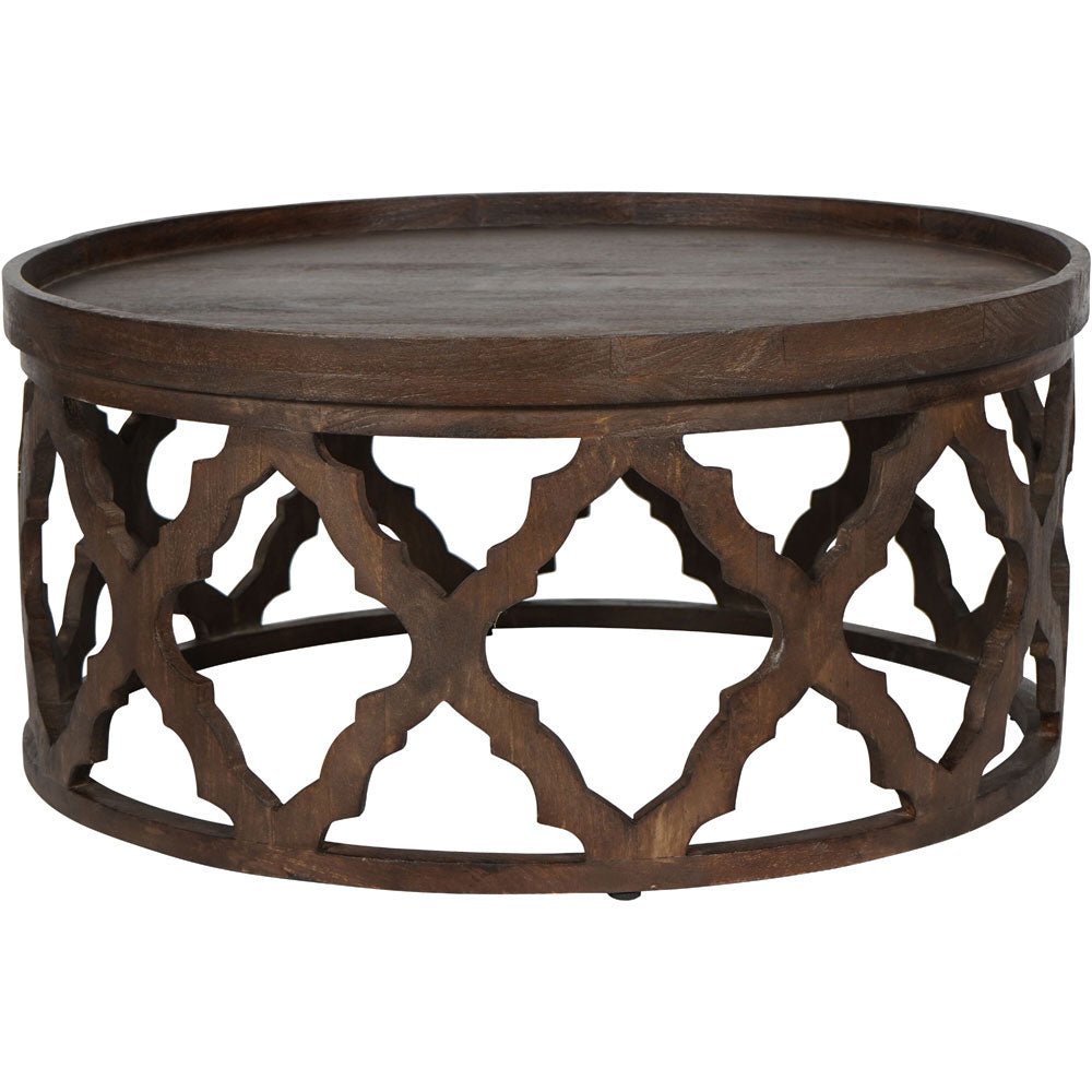 Kendrick Solid Carved Wooden Coffee Table in Dark Brown Nicholas John Interiors