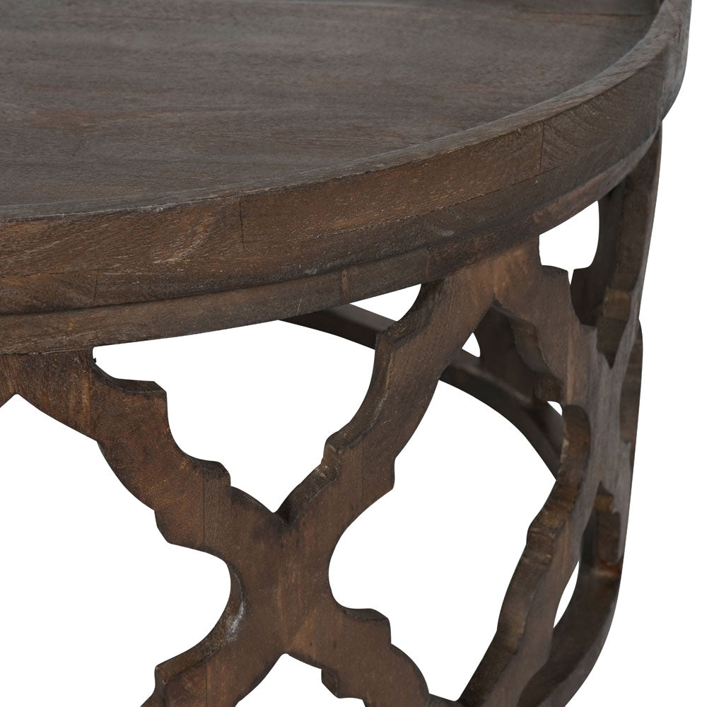 Kendrick Solid Carved Wooden Coffee Table in Dark Brown Nicholas John Interiors