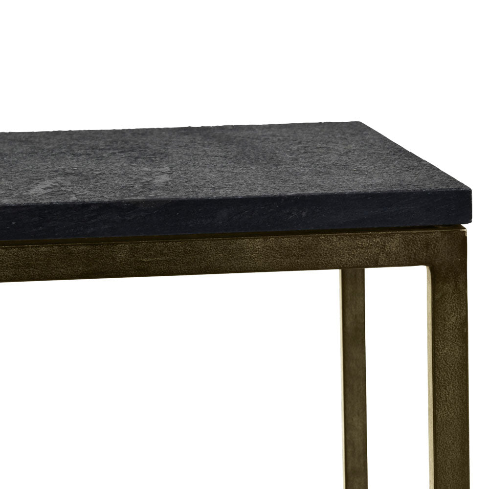 Kenton Iron Set of 2 Side Tables in Aged Champagne Finish with Galaxy Slate Nicholas John Interiors