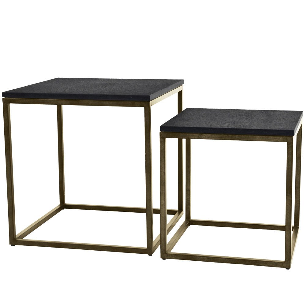 Kenton Iron Set of 2 Side Tables in Aged Champagne Finish with Galaxy Slate Nicholas John Interiors