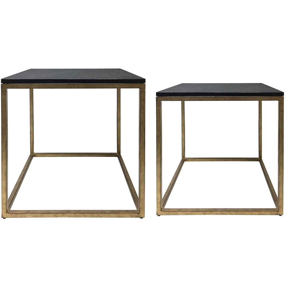 Kenton Iron Set of 2 Side Tables in Aged Champagne Finish with Galaxy Slate Nicholas John Interiors