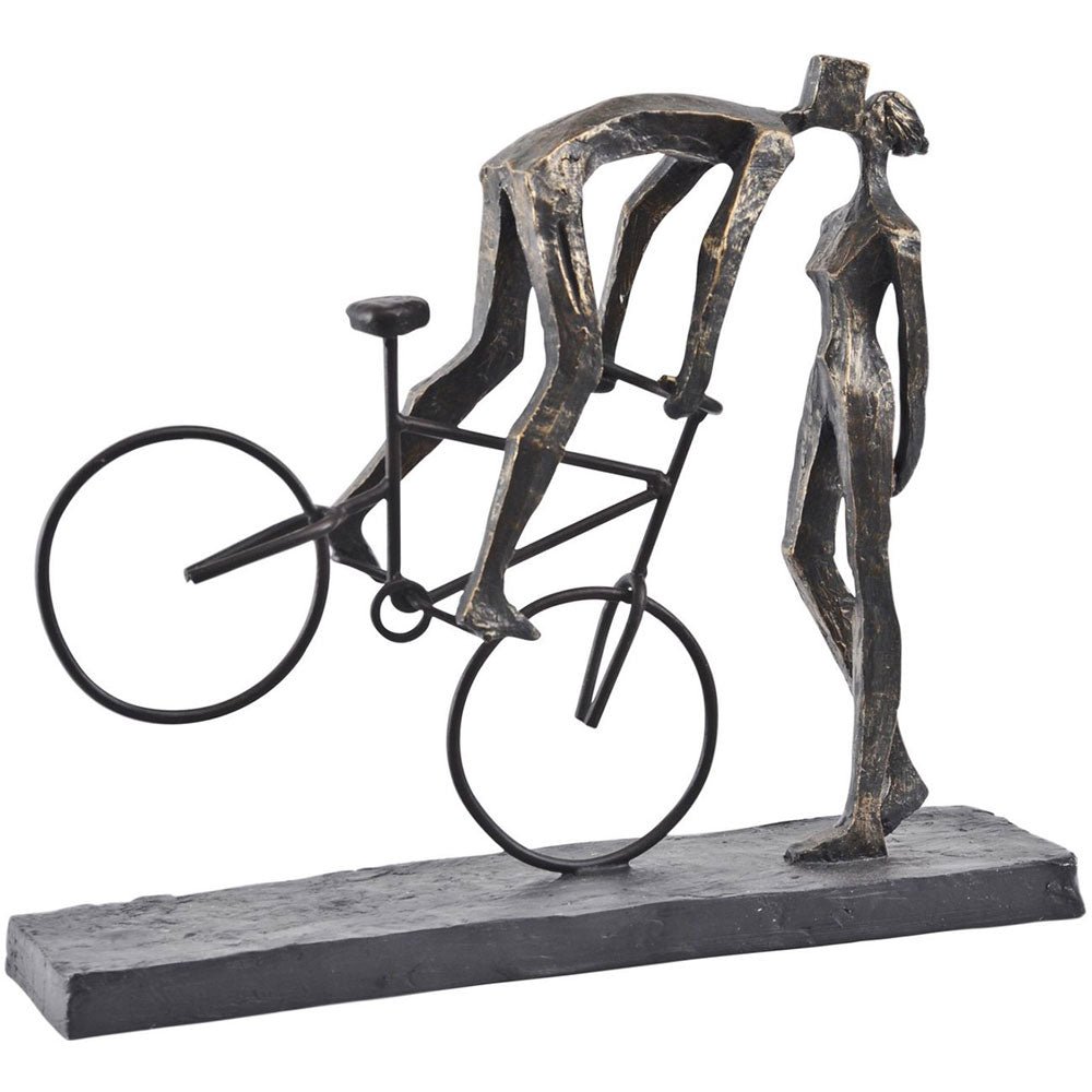 Kissing Couple on Bike Sculpture in Antique Bronze Finish Nicholas John Interiors