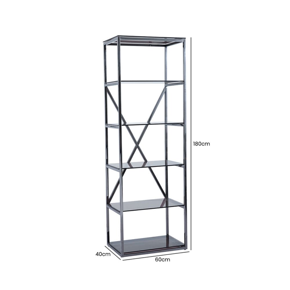 Knox 5 - Tier Grey Gunmetal with Smoke Glass Display Unit Nicholas John Interiors