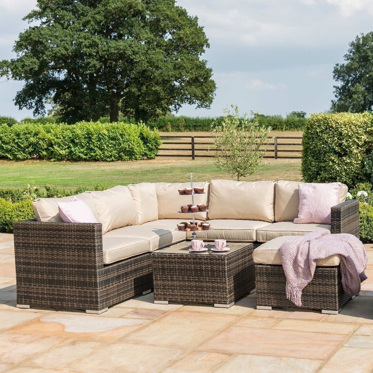 London Rattan Corner Group Garden Furniture with Ice Bucket in Brown Nicholas John Interiors