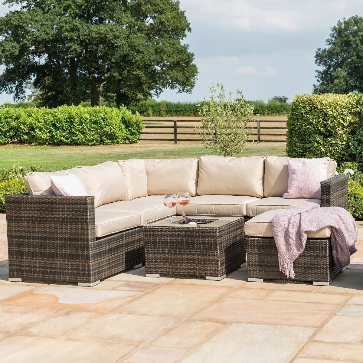 London Rattan Corner Group Garden Furniture with Ice Bucket in Brown Nicholas John Interiors