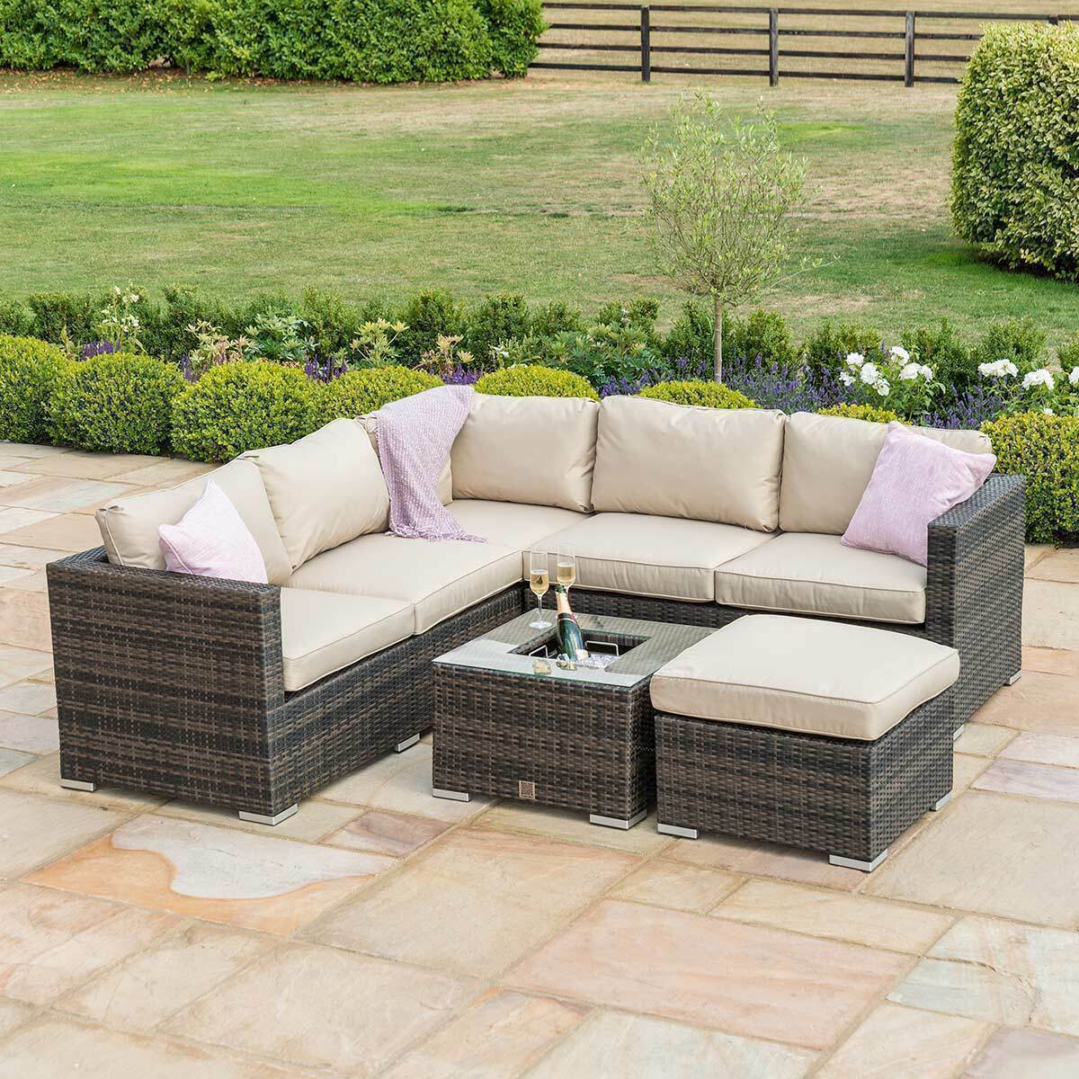 London Rattan Corner Group Garden Furniture with Ice Bucket in Brown Nicholas John Interiors