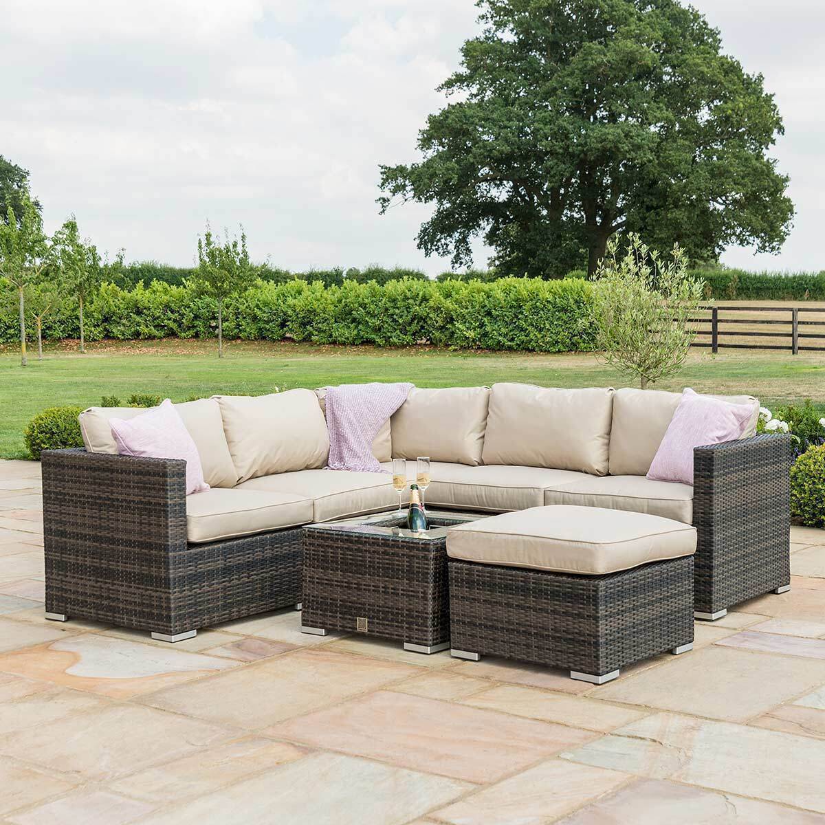 London Rattan Corner Group Garden Furniture with Ice Bucket in Brown Nicholas John Interiors