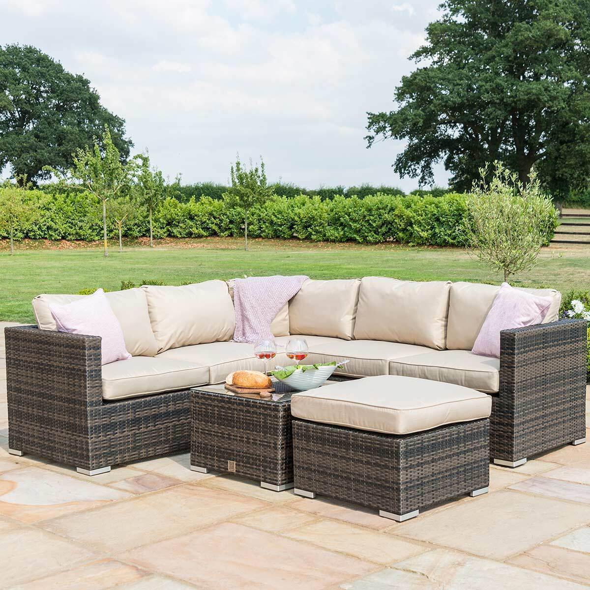 London Rattan Corner Group Garden Furniture with Ice Bucket in Brown Nicholas John Interiors